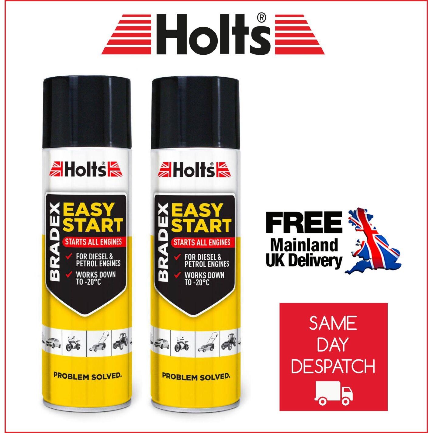 2x Holts Bradex Easy Start For Petrol & Diesel Engines Cold Starting Spray BES1A